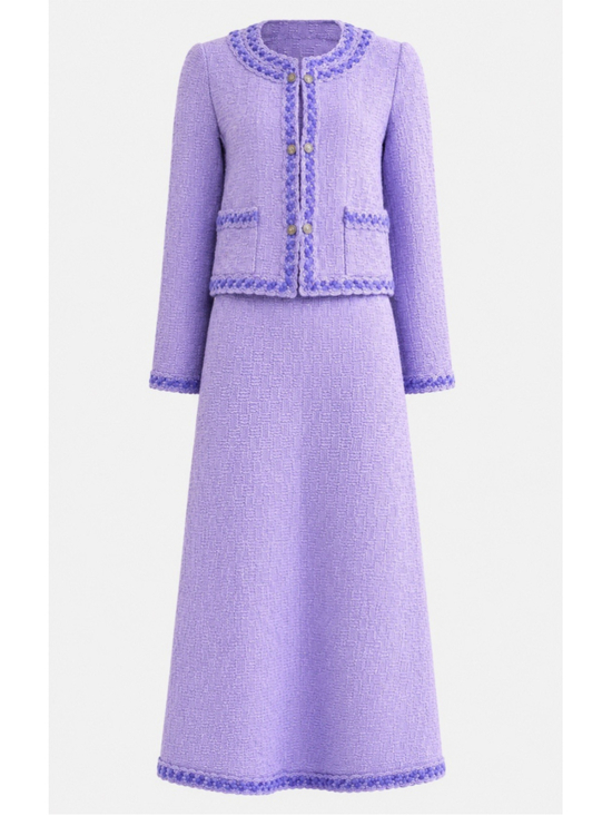 CHANEL Jackets & Blazers - CHANEL 98A Lilac Tweed Jacket Maxi Skirt Suit Set FR 40 Karl Lagerfeld